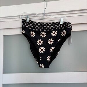 Salt + Cove High RIse Black Daisy Bikini Swimsuit Bottoms sz XL wide band NEW